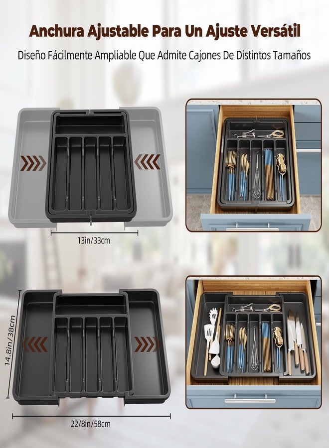 Ausein 8 Compartment Expandable Cutlery Organizer, Minimalist Black Cutlery Tray with Non-Slip Base for Knives, Forks and Spoons - Image 3